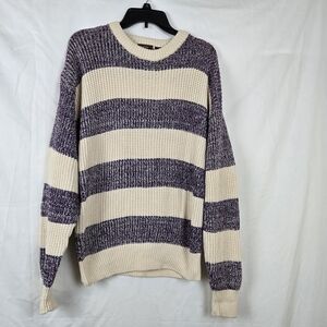 Cambridge Classics Mervyn's Vtg Men's Purple Ivory‎ Striped Cable Knit Sweater L
